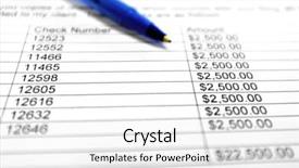  Presentation with financial money market - PPT theme featuring company annual report analysis - pen and money figures background and a white colored foreground