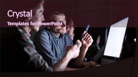  Presentation with company - Amazing slide deck having company are discussing new information backdrop and a  colored foreground