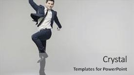  Presentation with successful - Colorful slide set enhanced with company celebration - portrait of successful businessman backdrop and a light gray colored foreground