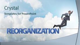  Presentation with company - PPT theme consisting of company change - reorganisation concept with businessman walking background and a sky blue colored foreground