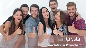  Presentation with creative - Presentation theme enhanced with company culture - creative business team showing thumb background and a coral colored foreground