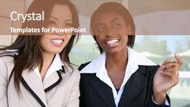  Presentation with diverse women - Presentation theme featuring company culture - successful business team of diverse background and a coral colored foreground