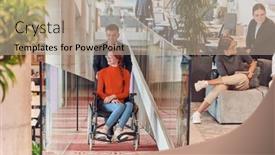  Presentation with team work - PPT theme consisting of company-director-assists-his-business background and a coral colored foreground