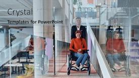  Presentation with team work - Slide set consisting of company-director-assists-his-business and a light blue colored foreground