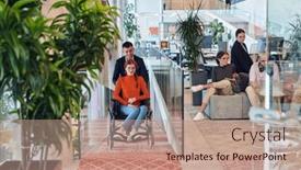  Presentation with team work - Slide set with company-director-assists-his-business background and a coral colored foreground