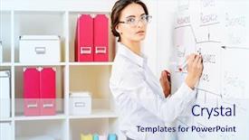  Presentation with staff meeting - Beautiful presentation theme featuring hr presentation - business coach trains company staff backdrop and a sky blue colored foreground