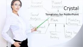  Presentation with staff meeting - PPT theme having hr managment - business coach trains company staff background and a cool aqua colored foreground