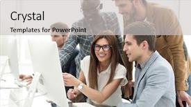  Presentation with software - Theme consisting of company employees working in software background and a  colored foreground