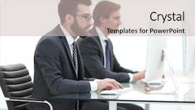  Presentation with software development binary stream - Beautiful slides featuring company employees working in software backdrop and a soft green colored foreground