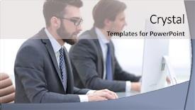  Presentation with company - Cool new theme with company employees working in software backdrop and a light gray colored foreground