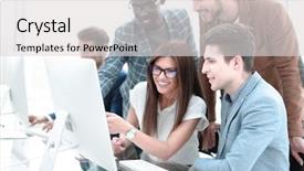  Presentation with software - Slides consisting of company employees working in software background and a light gray colored foreground