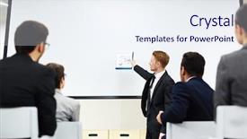  Presentation with director - Audience pleasing theme consisting of company explaining his subordinates principles backdrop and a sky blue colored foreground