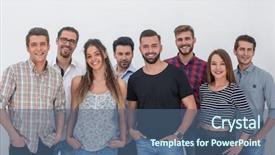  Presentation with successful - Presentation featuring company fun - group of successful young people background and a ocean colored foreground