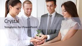  Presentation with sprout - Theme consisting of company growth - business team holding together fresh background and a light blue colored foreground