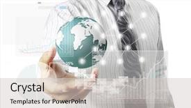  Presentation with company - Colorful presentation design enhanced with company growth - businessman with financial symbols coming backdrop and a light gray colored foreground