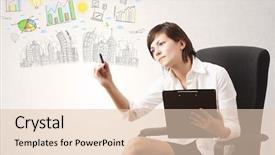  Presentation with sketching - Beautiful slide deck featuring company growth - cute woman sketching city backdrop and a  colored foreground