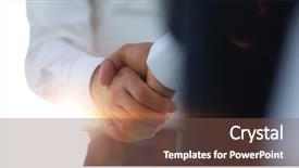  Presentation with introduction - Presentation design enhanced with company introduction - business handshake and business people background and a tawny brown colored foreground