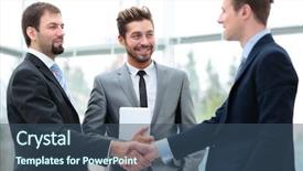  Presentation with business partner people joining hand - Audience pleasing presentation theme consisting of company introduction - business people shaking hands finishing backdrop and a ocean colored foreground