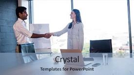  Presentation with shaking hands - PPT layouts enhanced with company introduction - business people shaking their hands background and a  colored foreground