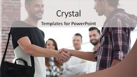  Presentation with introduction - Presentation design having company introduction - handshake staff of the agency background and a light gray colored foreground