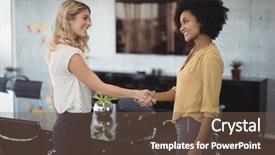  Presentation with hand shake law office - Cool new theme with company introduction - smiling businesswomen shaking hands backdrop and a tawny brown colored foreground