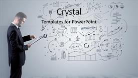  Presentation with company - Beautiful theme featuring company logo - manager staying and presenting office backdrop and a light gray colored foreground