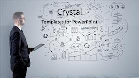  Presentation with office - Audience pleasing PPT theme consisting of company logo - manager staying and presenting office backdrop and a light gray colored foreground