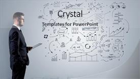  Presentation with company - PPT theme with company logo - manager staying and presenting office background and a light gray colored foreground