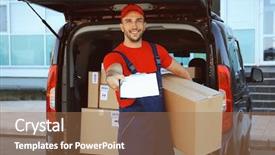  Presentation with disciplined agile delivery - Amazing slides having company manual - delivery man holding package stretching backdrop and a  colored foreground