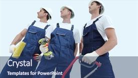  Presentation with industrial company - Theme having company manual - group of professional industrial workers background and a  colored foreground