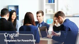  Presentation with social business people network - Theme with company meeting - business people working in conference background and a ocean colored foreground