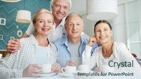  Presentation with company - Slides with company of affectionate senior friends background and a sky blue colored foreground