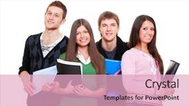  Presentation with company - PPT theme consisting of company of cheerful students isolated on white background background and a lemonade colored foreground