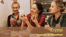  Presentation with pottery - Presentation enhanced with company-of-three-pretty-young background and a red colored foreground