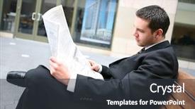  Presentation with office newspaper - Beautiful slide deck featuring company office building reading newspaper backdrop and a dark gray colored foreground