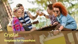 Presentation with cold beer - PPT theme with company outings - ginger woman takes out cold background and a tawny brown colored foreground