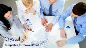  Presentation with team - Presentation design with company overview - above view of a business background and a sky blue colored foreground