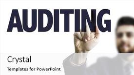  Presentation with company - Audience pleasing PPT theme consisting of company overview - business man pointing the text backdrop and a white colored foreground