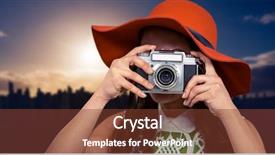  Presentation with sunrise in the city - Slide deck having company overview - woman with hat taking photograph background and a tawny brown colored foreground
