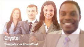  Presentation with young business people - Presentation theme consisting of company owner - group of young business people background and a coral colored foreground