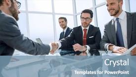  Presentation with handshake - Cool new theme with company owner - handshake of business people backdrop and a  colored foreground