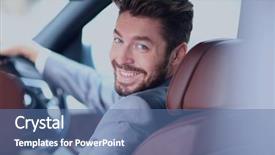  Presentation with car business - Audience pleasing theme consisting of company owner - portrait of an handsome smiling backdrop and a ocean colored foreground