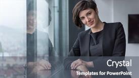 Presentation with entrepreneur risk - Cool new presentation design with company owner - portrait of successful businesswoman backdrop and a dark gray colored foreground