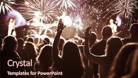  Presentation with fireworks on chinese new year - Cool new presentation theme with company party - cheering crowd watching fireworks backdrop and a wine colored foreground