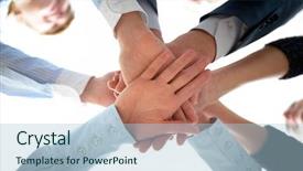  Presentation with photo - Cool new presentation theme with company photos - photo of hands on top backdrop and a light blue colored foreground