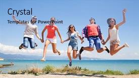  Presentation with community service happy volunteer group - Beautiful slide deck featuring company picnic - group of happy young people backdrop and a light blue colored foreground