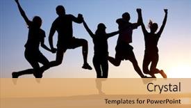  Presentation with company - PPT layouts consisting of company picnic - group of happy young people background and a coral colored foreground