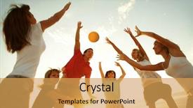 Presentation with beach volleyball - Cool new slides with company picnic - group of young people playing backdrop and a yellow colored foreground