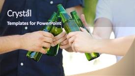  Presentation with bottles - Beautiful theme featuring company picnic - hands holding beer bottles close backdrop and a navy blue colored foreground