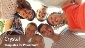  Presentation with circle prayer - Amazing PPT theme having company picnic - happy friends standing head-to-head backdrop and a tawny brown colored foreground